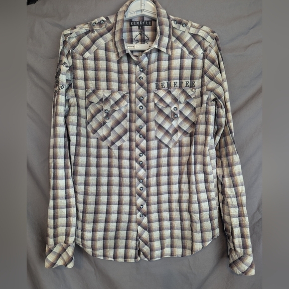 Remetee Other - Remetee Small Plaid Cross Button Down Shirt Eagle Buttond